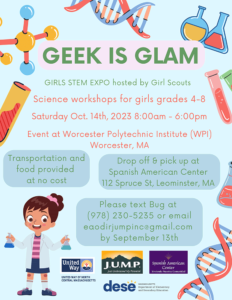 Geek is Glam STEM Science event for girls flyer