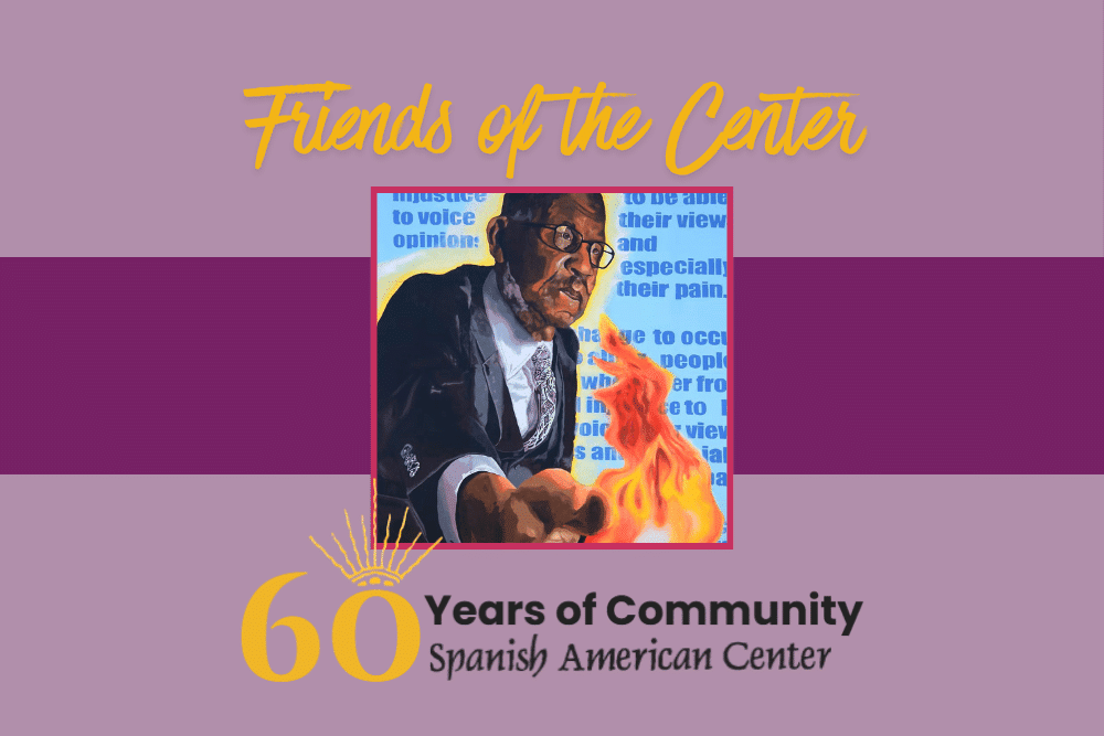 Mural depicting Adrian L. Ford of Fitchburg, civil rights icon holding a flame in his extended hand